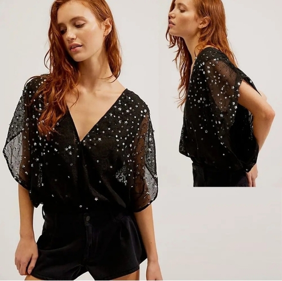 Free People Tops - NWOT Free People Intimately Business As Usual Bodysuit Lace Sequins .